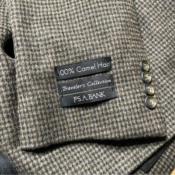 Jos A Bank Traveler’s‎ Collection Men's Beige Black Check Camel Hair Blazer 48R - Picture 9 of 12